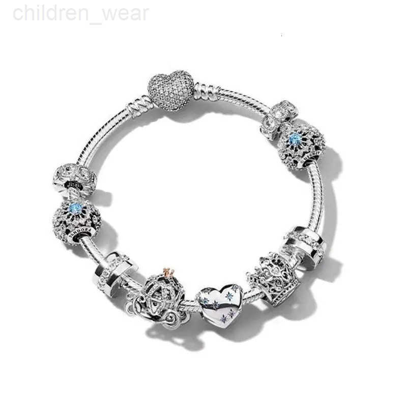Disney Hot Selling S925 Sterling Silver Heart-Shaped Crown Snake Bone Bracelet Suitable for Pandora Bracelets Womens Fashion Jewelry W20250716