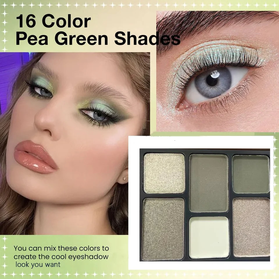 16 Color Green Pearl Eyeshadow Makeup Palette Waterproof Lasting Diamond Shimmer Eyeshadow Sparkling Crystal Eye Makeup Cosmetic 250712