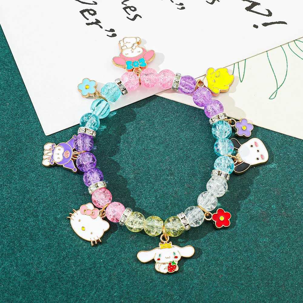 Sanrio Charms Beaded Bracelet Cartoon Kuromi Melody Cinnamon Hello Kitty Girls Bracelet Decorative Holiday Gifts w250716