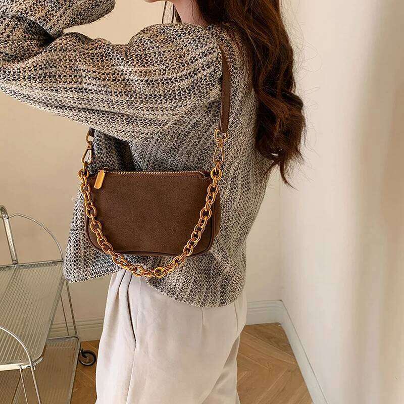 Fashion Retro Suede Crossbody Bag 2025 Autumn And Winter New Exquisite Chain Shoulder Handbag