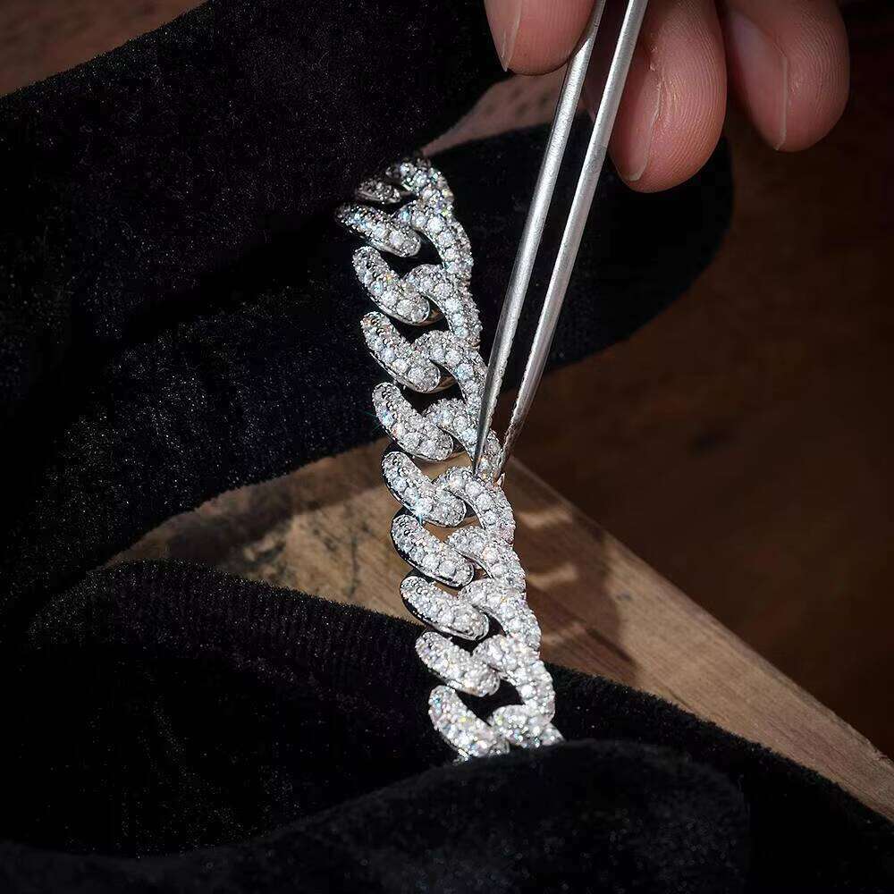 Top jewelry necklace with 2 rows of diamonds6mm 8mm 10mm 12mm Platinum Sterling Sier VVS Diatomite Cuban Chain Unisex GRA Jewelry Bracelet Necklace