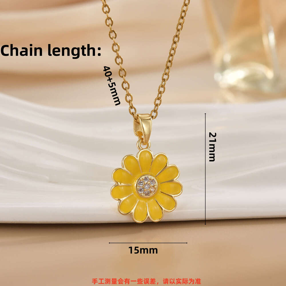 Oil Drop Yellow Daisy Flower Pendant Light Necklace For Women Summer Fresh Non-Fading Collarbone Chain F29