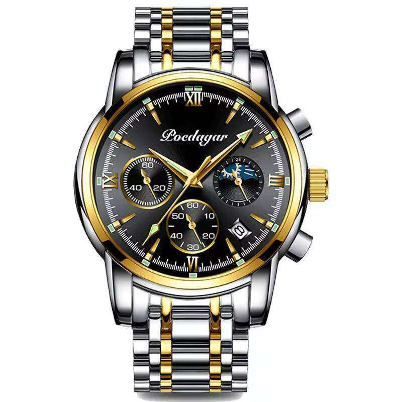 DHgargets Men's Waterproof Watch - 50M Luminous Stainless Steel Quartz Wristwatch with Date, Korean Fashion Style (Model 8058)
