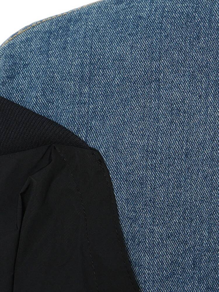 Loose Fit Blue Denim Color-Block Big Size Jacket New Lapel Long Sleeve Women Coat Fashion Tide Spring Autumn 2025 1Df1519