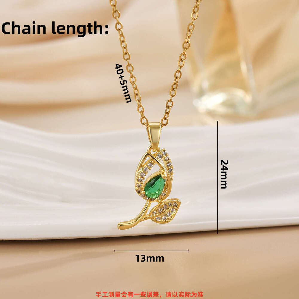 Necklace For Women Copper Gold Plated Colorful Zircon Tulip Niche Design Ins Versatile High-End Titanium Steel Accessories 29B