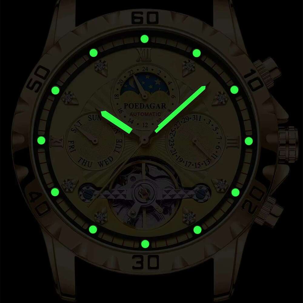DHwatches Men's Luxury Mechanical Watch - 50M Waterproof Moon Phase Automatic Wristwatch with Exhibition Caseback (Model 1412)