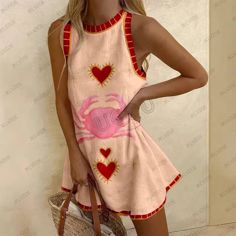 Summer New Fashion Pattern Printed Womens Sleeveless O-neck Loose Tank Dress Beach Vacation Party Bohemian Girl Dresses dongdumaoyi