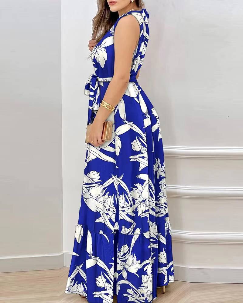 Elegant Womens Sexy Y2k Lace Up Print Strap Dress Holiday Beach Female Robe Vesido Mujer Maxi Dresses For Women dongdumaoyi