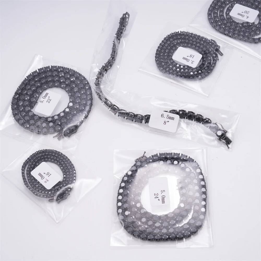 2-5mm Tennis Chain S925 Silver Inlaid vvs Black Moissanite Hip Hop Necklace With Certificate