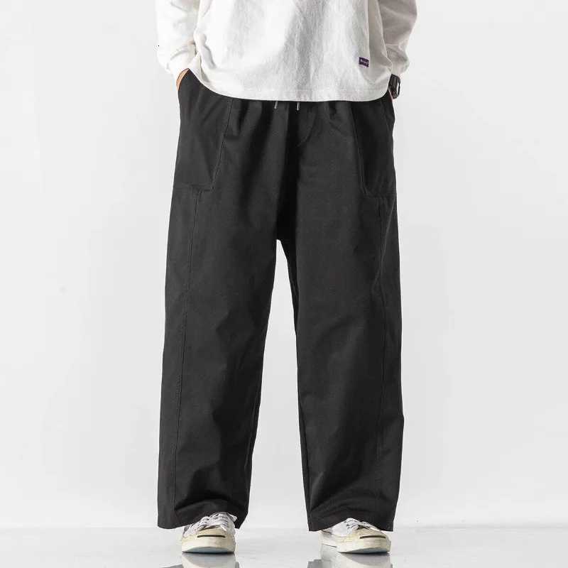 Men Wide Leg Pants Summer Light Thin Lace Up Elastic Waist Solid Casual Straight Leg Pants Loose Oversized Trousers Streetwear y250716