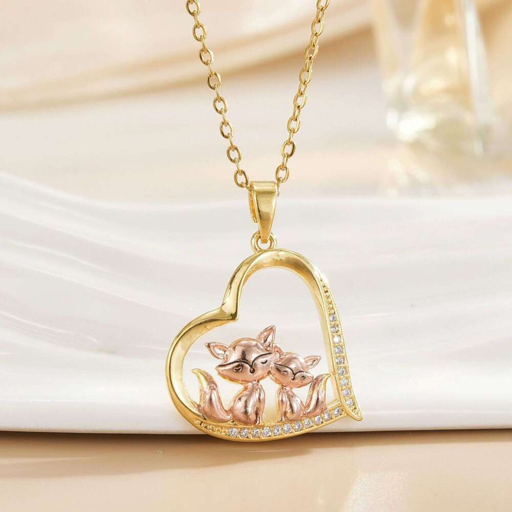 New Heart-Shaped Fox Love Mother's Day Parent-Child Necklace Fashion Cute Collarbone Chain Jewelry 449