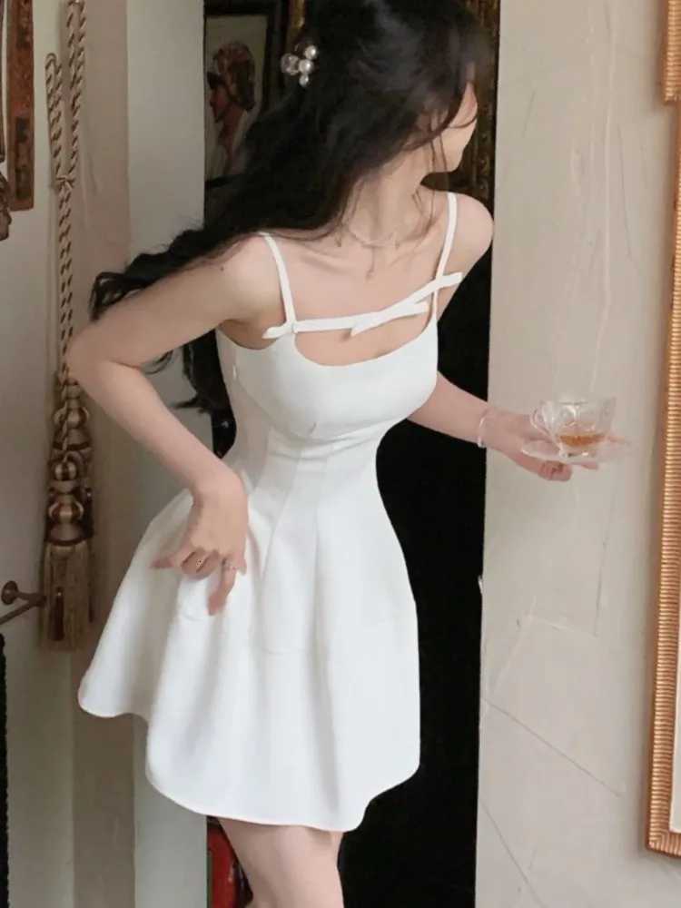 2K Summer Short Dresses for Women Solid Spaghetti Strap Evening Party Dress Elegant Korean A-line One Piece Vestido Mujer New R250716