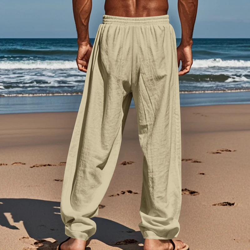 European and American autumn mens hip-hop breathable cotton linen loose casual pants outdoor hiking sports pants 250715
