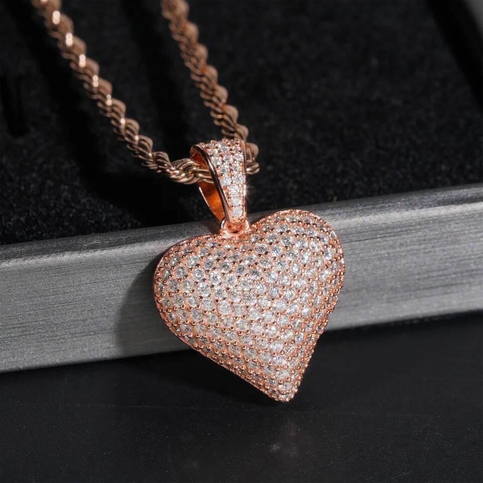 Moissanite Heart Pendant for Women 925 Sterling Silver D Color Diamond Love Hip Hop Jewelry Gift 2024