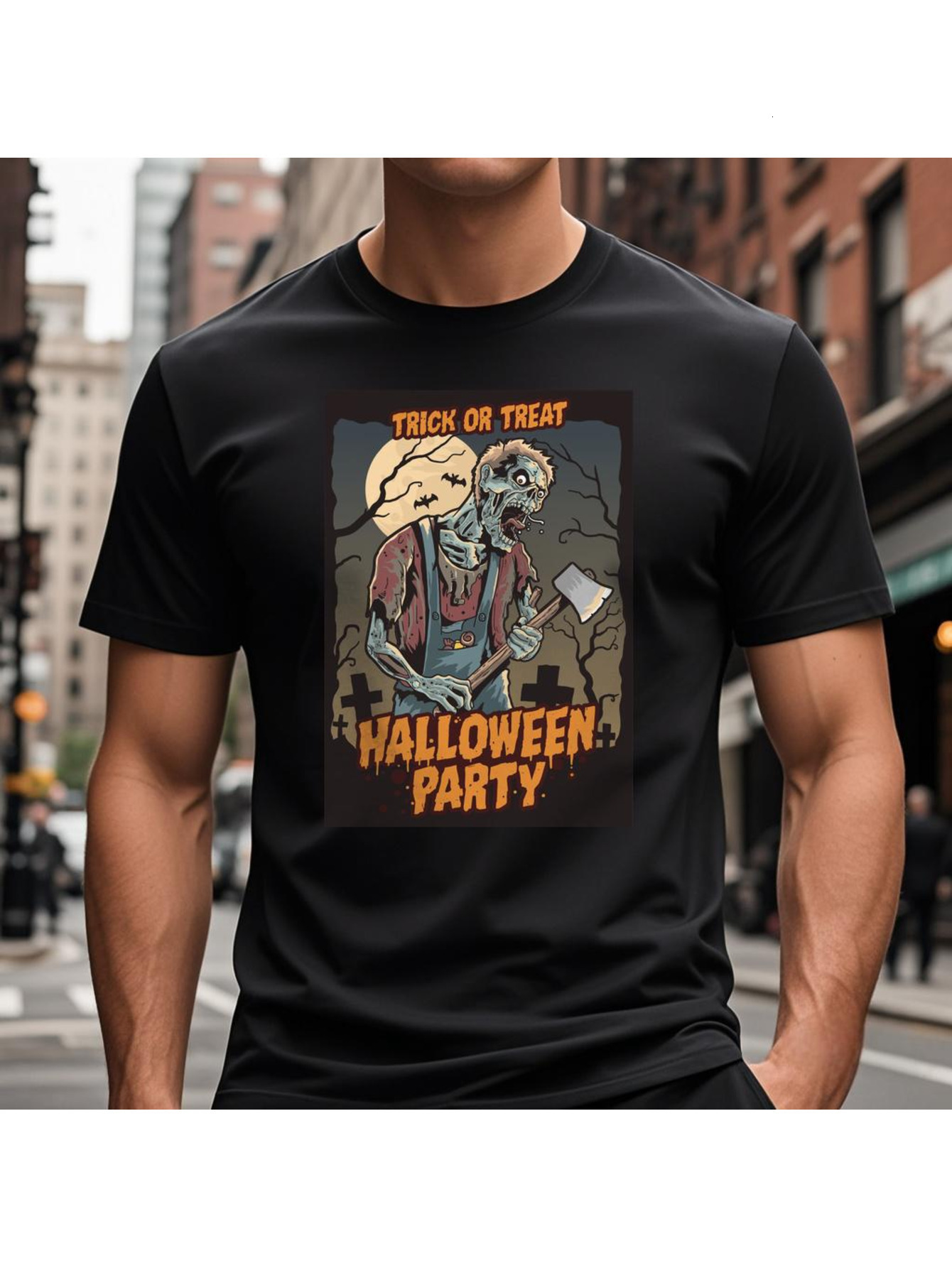 VogueEpoch 180g black Men White Round collar Short sleeve Adult T Shirts S-3XL Cotton Halloween Wed d9