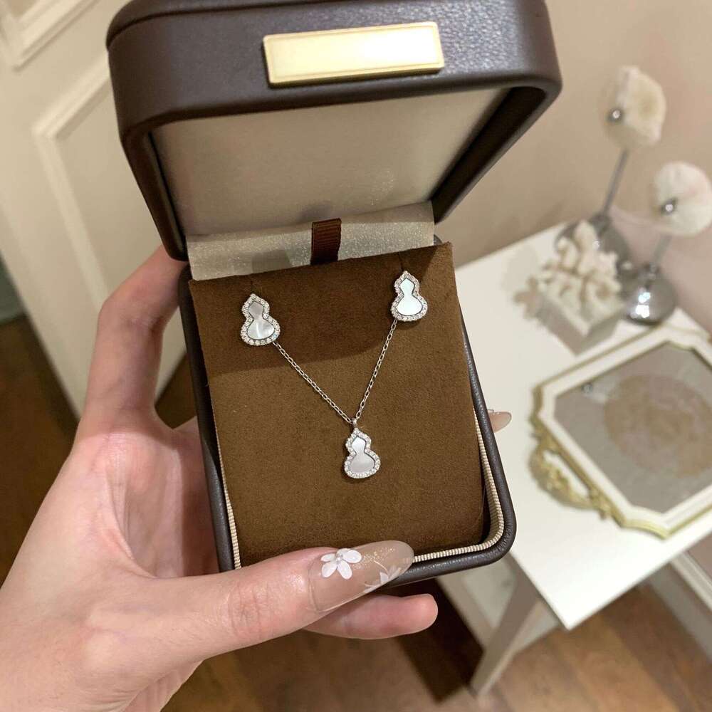 S Pure Sier Exquisite Mother-of-Pearl Zircon Small Gourd Bracelet Necklace Earrings Niche Light New Chinese Style Fortune and Prosperity Set