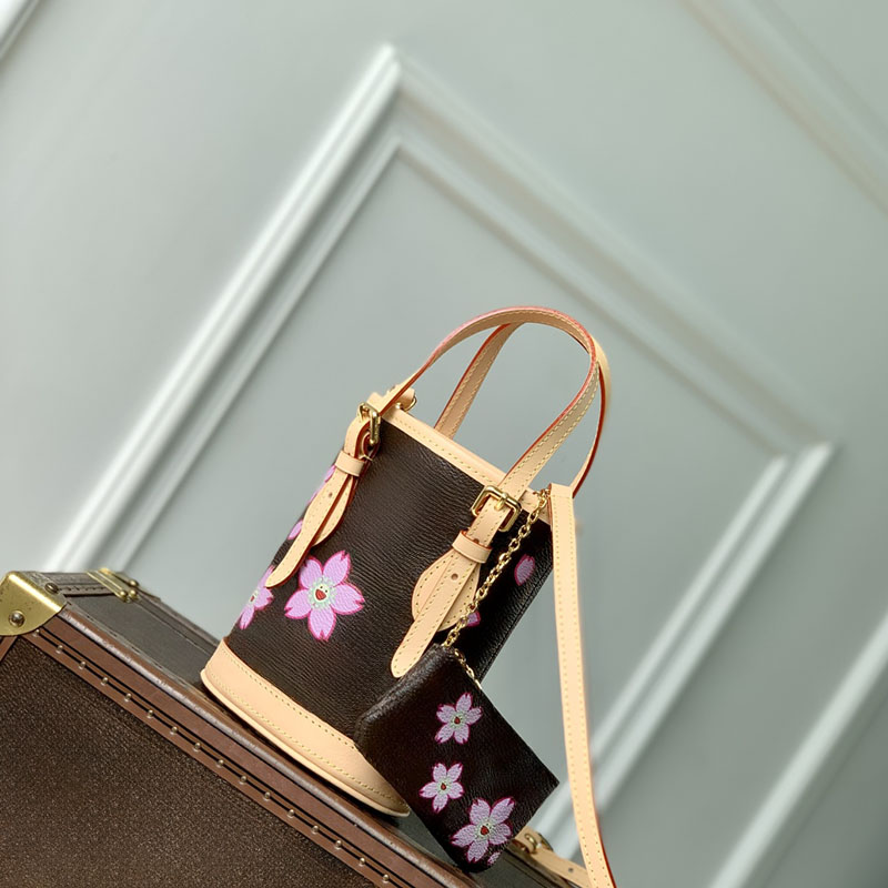 Mirror quality Designer bag Nano Bucket bag Luxury Shoulder Bag 17CM Hand bag Coated canvas Genuine leather Crossbody bag With Box LB07A1