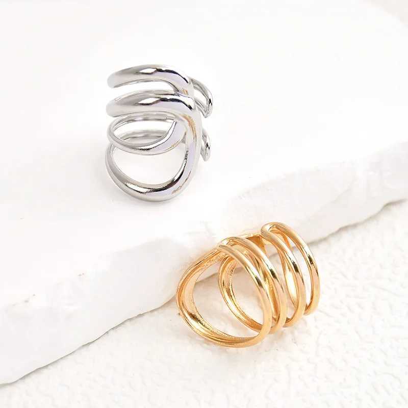 Stainless Steel Fashion Waterproof Open Ring Vintage Geometric Irregular Line Rings for Women Men Party Gift Temperament Jewelry S250716