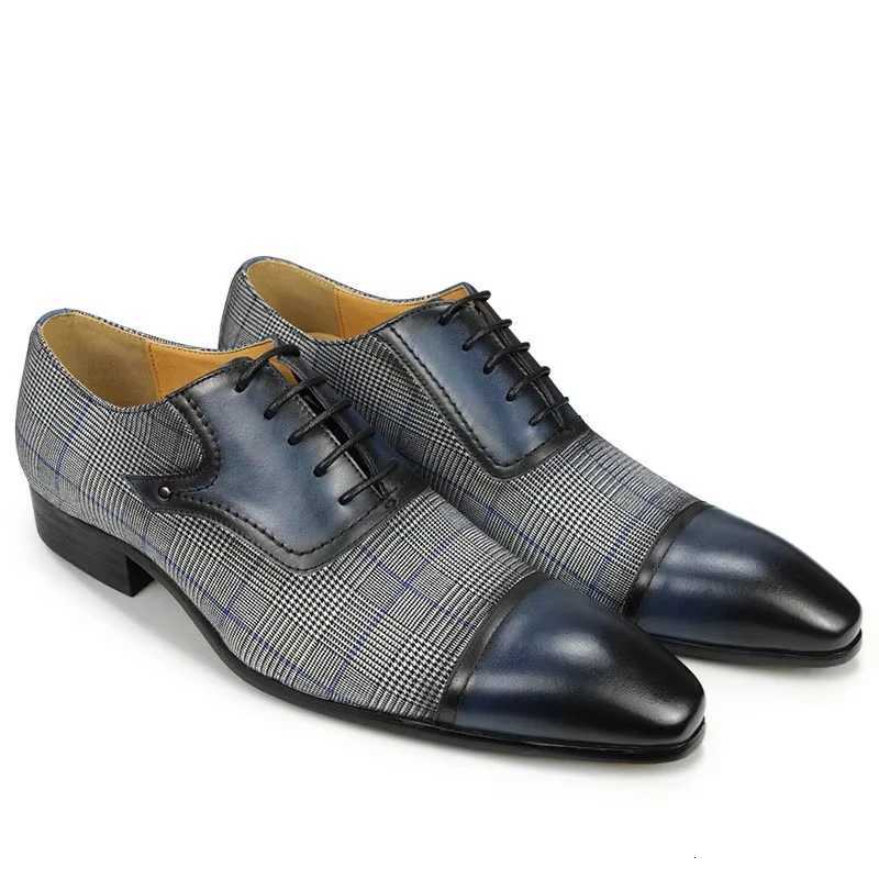Mens Oxford Dress Shoes Denim Cow Leather Upper Pointed Toe Business Formal Shoes Lace-Up Classic Mens Footwear for Weddings and Offices W250716