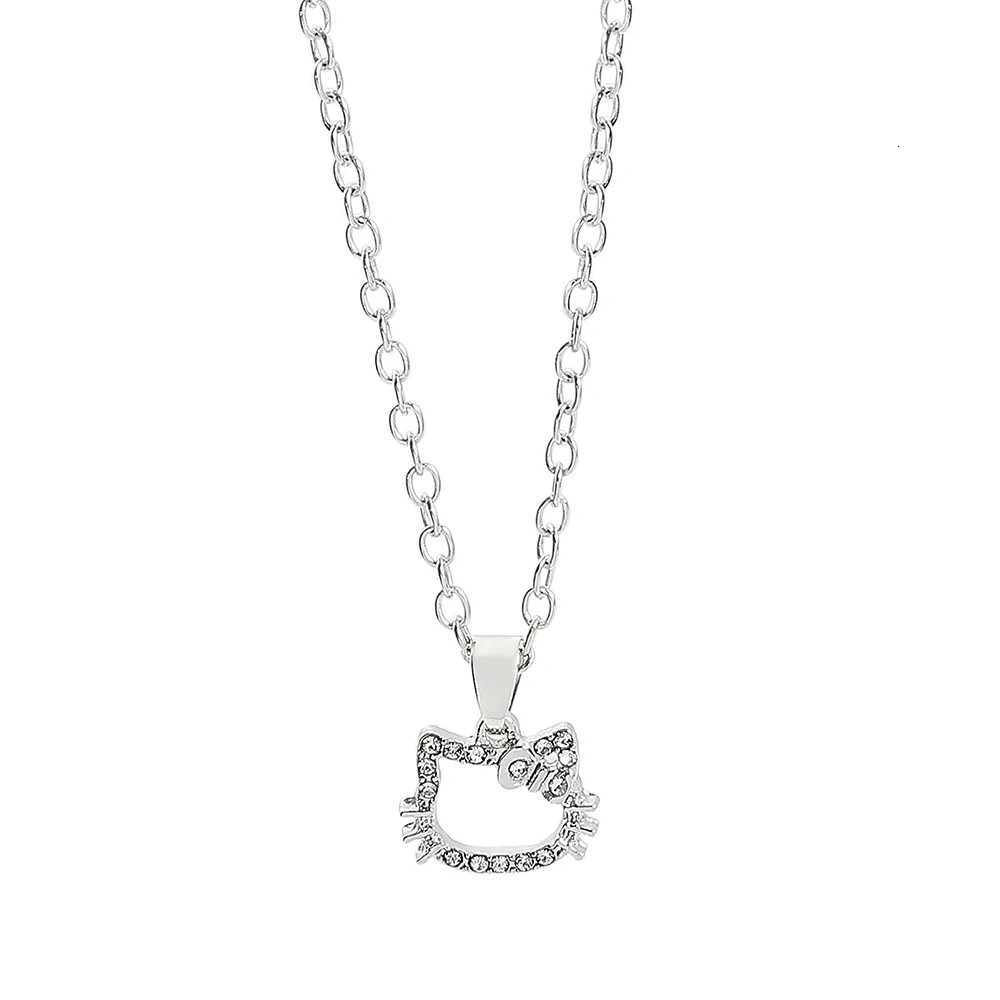 Sanrio Hello Kitty Anime Crystal Pendant Necklace Silver Color Clavicle Chain Girl Charms Jewelry Perfect Birthday Giftw250716