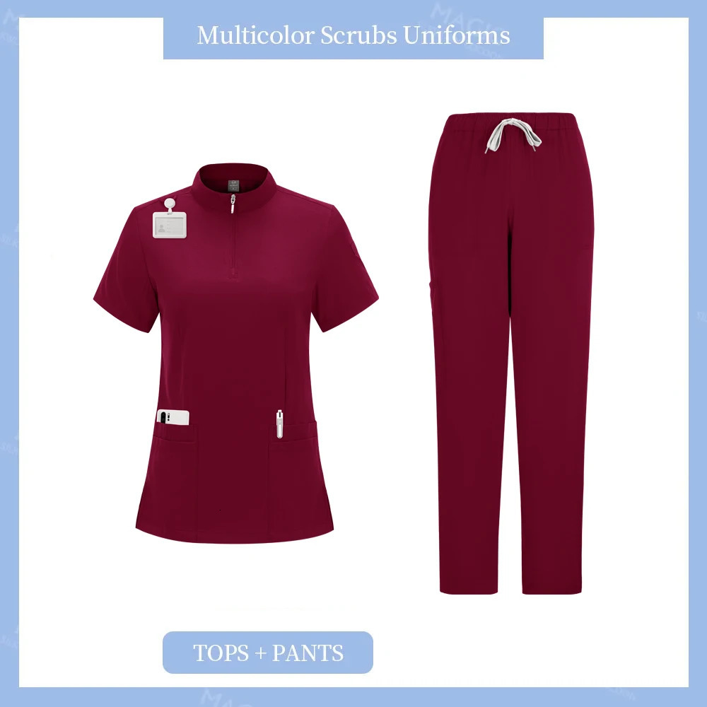 Uniforms Woman Nursing Sets Pocket Top Straight Pants Nurse Uniform Scrubs Clinical Beauty Salon Hospital Suits 250715