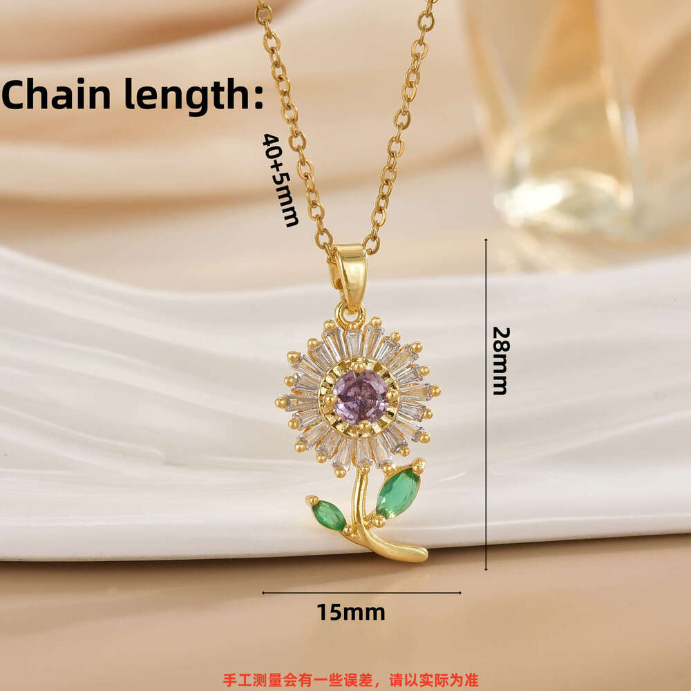 Non-Fading For Women, Internet Celebrity Suower Zircon Flower, Niche New Design Pendant, Elegant Titanium Steel Necklace F54