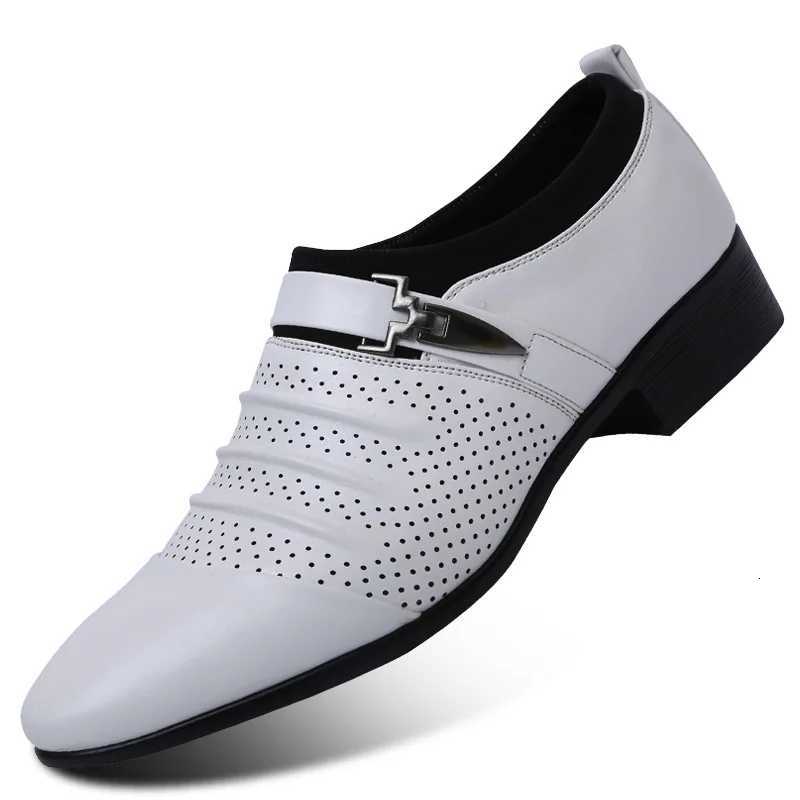 Summer Black Brown White Men Leather Shoes Mens Pointed Toe Dress Shoes High Quality Formal Slip On Hollow Out Sandals Man h78 Y250715