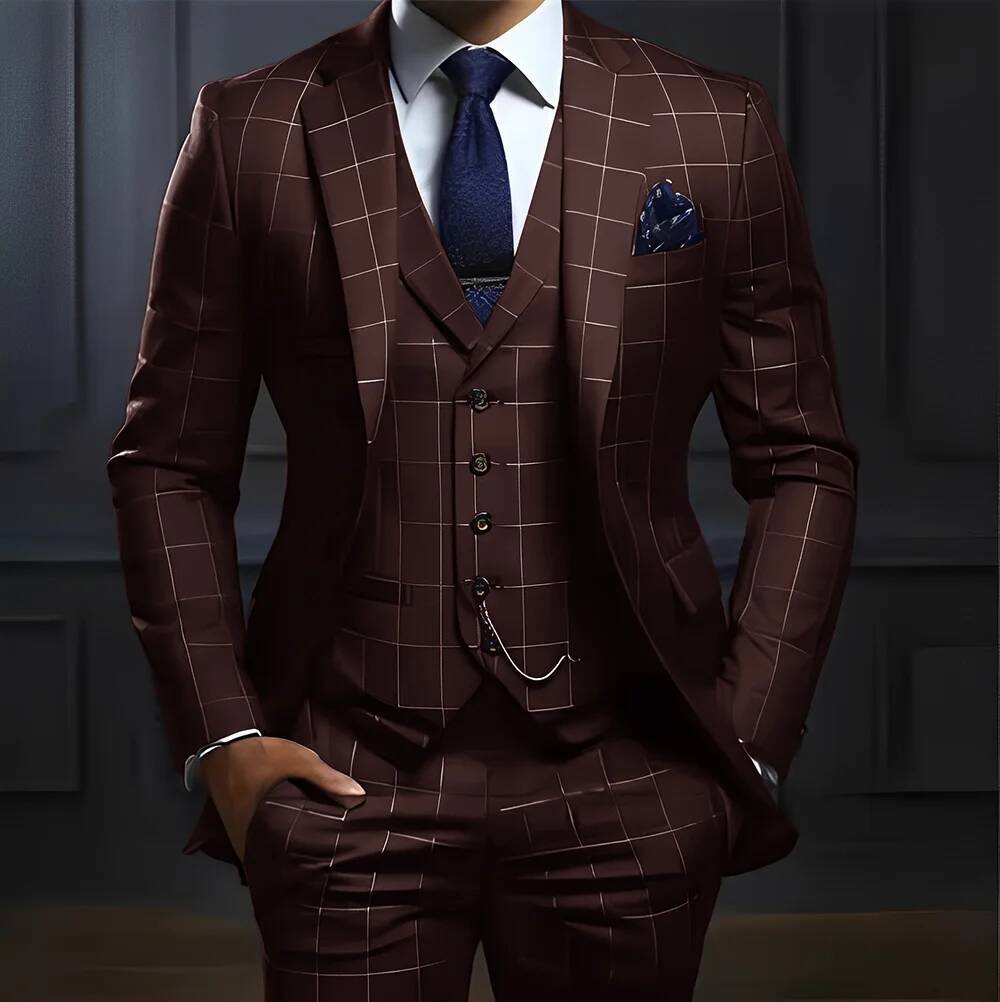 Plaid Men's Suit 3 Piece Formal Business Work Clothes Party Groom Wedding Tuxedo Custom Color Xs-5Xl Suit Men