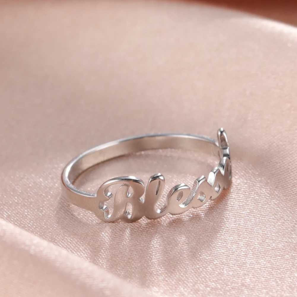 COOLTIME Letters Blessed Rings Stainless Steel Couple Finger Ring for Women Men Fashion 2025 New Wedding Jewelry Gift Wholesale S250716