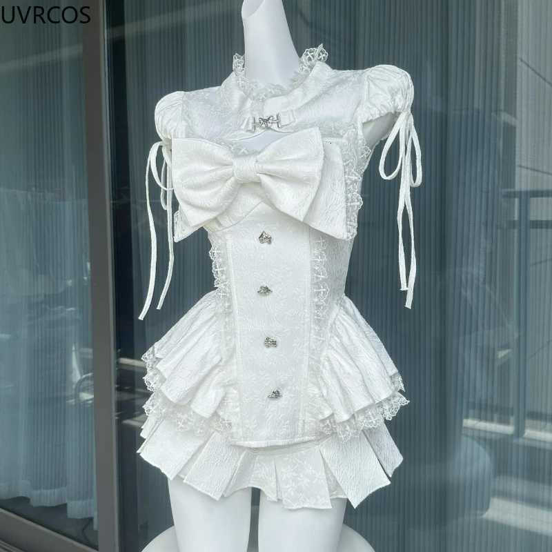 Japanese Sweet Lolita Style Skirt Set Women Kawaii Lace Patchwork Bow Tops Cute Mini Cake Skirts Suits Korean Y2k 2 Piece Sets R250716