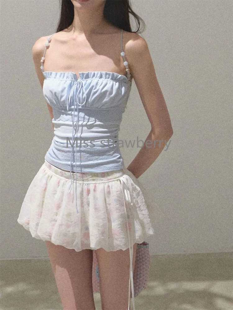 Summer Sweet New Off Shoulder Sling 2-piece Set Women Design Casual Skinny Sleeveless Vest Tops + High-waist A-line Skirt Suit R250716