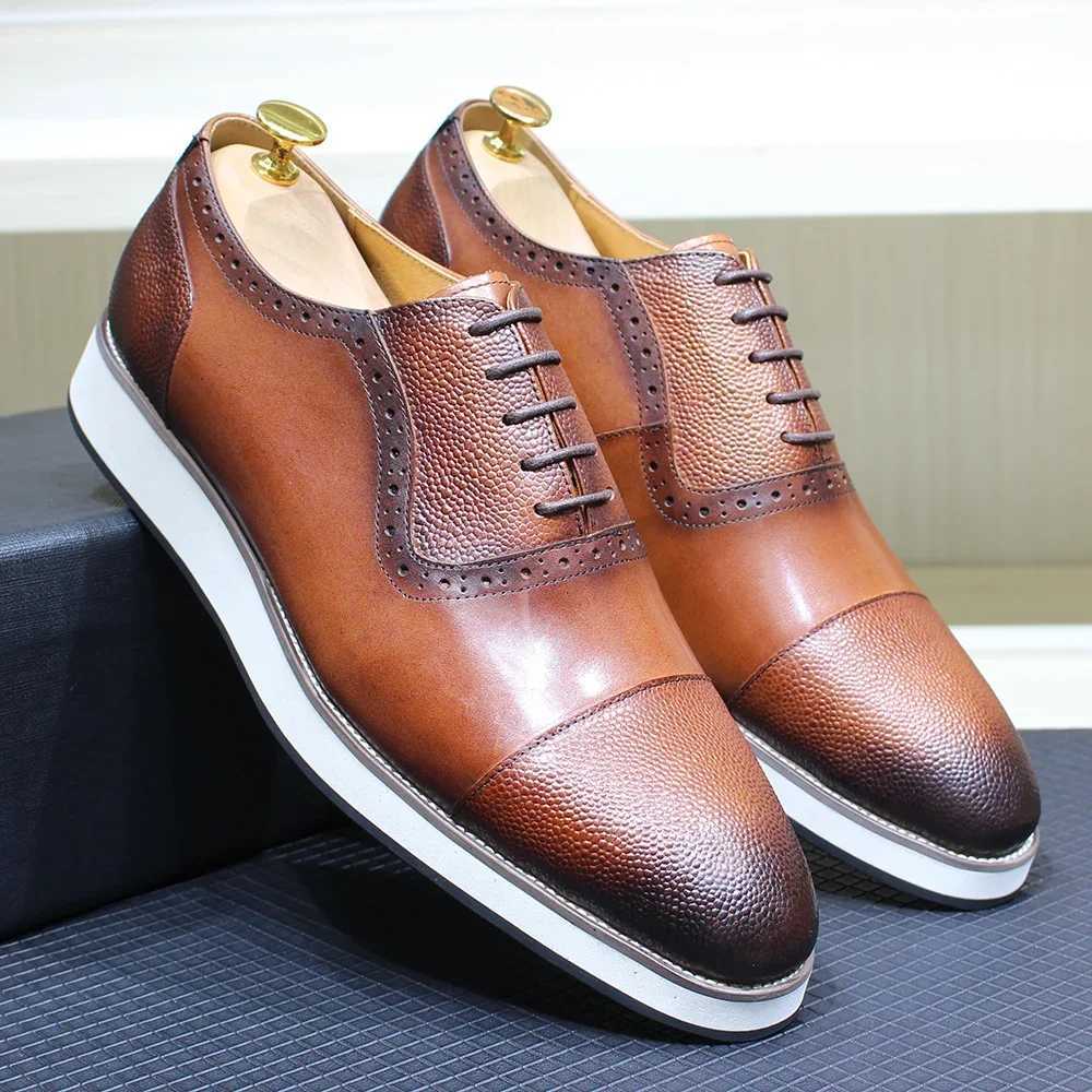 Classic Mens Genuine Leather Oxford Lace-Up Casual Shoes Solid Cap Toe Handmade Sneakers for Daily Outdoor Wear W250716