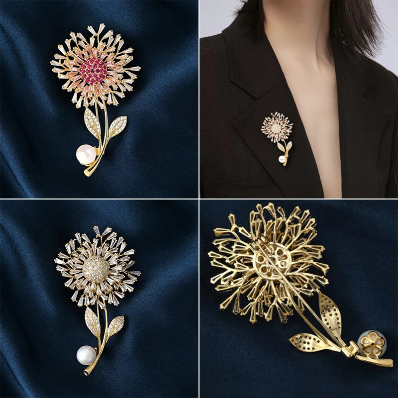 SUYU Copper Micro-Set Cubic Zirconia Dandelion Brooch Female Suit Shiny Accessories Gift 250715