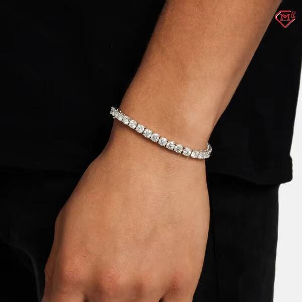 In Stock 5mm Moissanite Bracelet High Quality 925 Silver Iced Out Men Round Brilliant Cut VVS Moissanite Tennis Chain