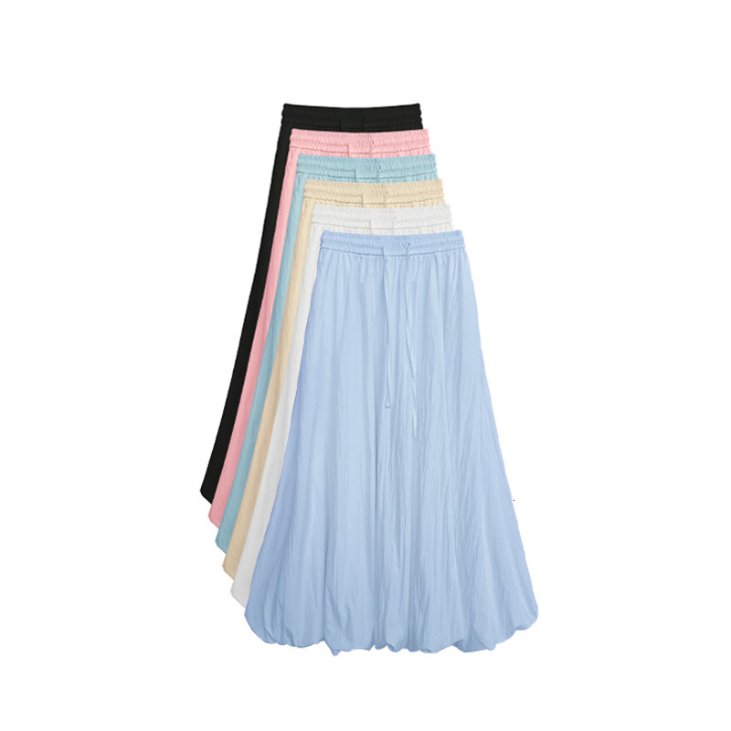 2025 Flower Bud Half Skirt for Women, Summer Thin Ice Silk Lantern Skirt, Gentle Mid-Length High Waist A-Line Cloud Puff