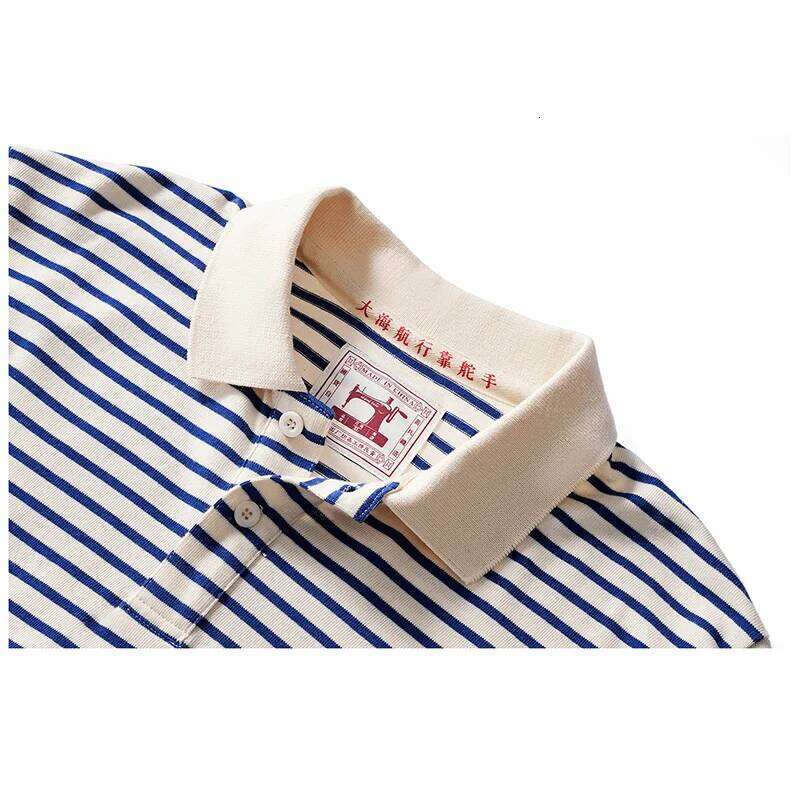 Autumn New Long Sleeve Polo Shirt Men Japanese Retro Loose Combed Cotton Striped Shirts Casual Streetwear Lapel Tops Oversize