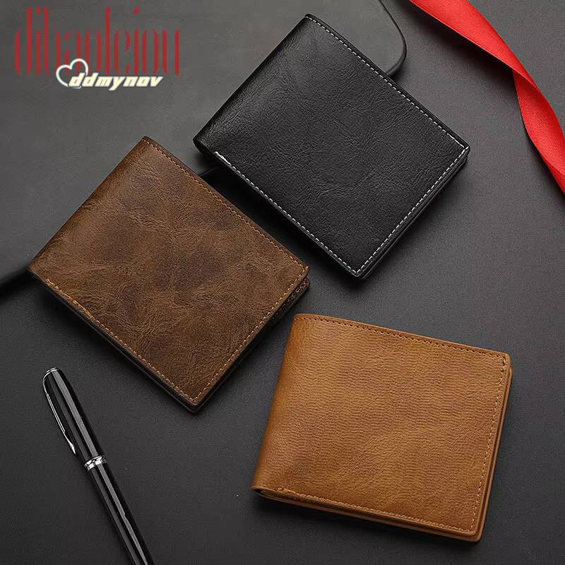 Retro Mens Multiple Pockets Classic Business PU Leather Zipper Credit Card Wallet Two -fold Horizontal Money Clip ddmynov
