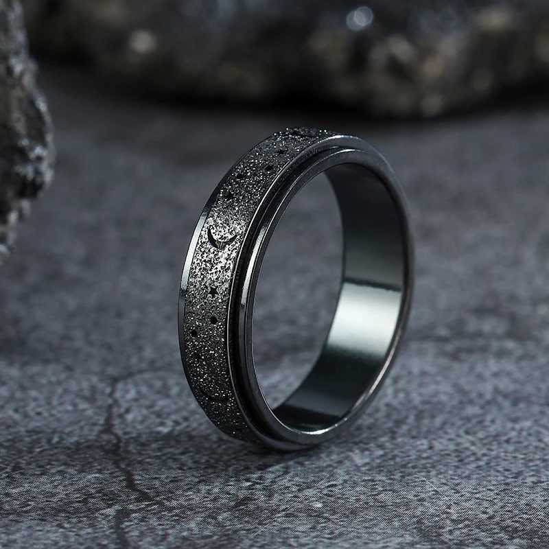 6MM Retro Rainbow Stainless Steel Moon And Star Metal Spinner Fidget For Women Anxiety Relife Spinning Ring Jewelry Bague Homme S250716