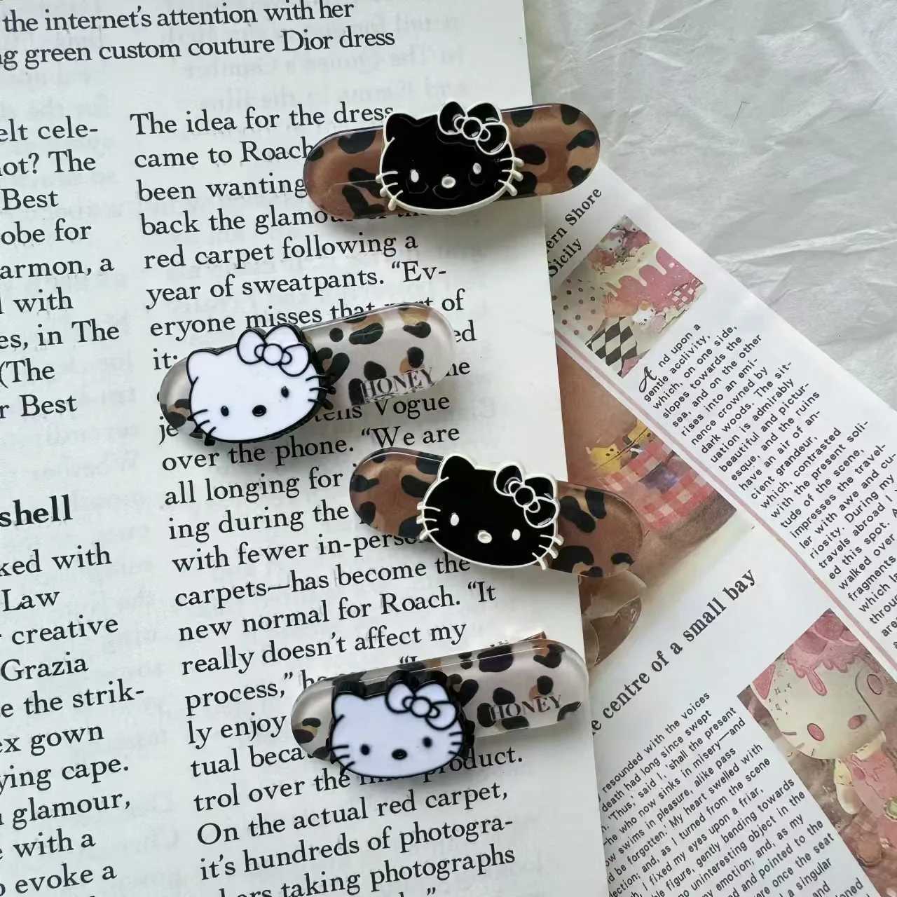 Sanrio 4pcs Sanrio Leopard Pattern Kitty Cat Retro Hairpin Girl Side Clip Hair Accessoriesw250716