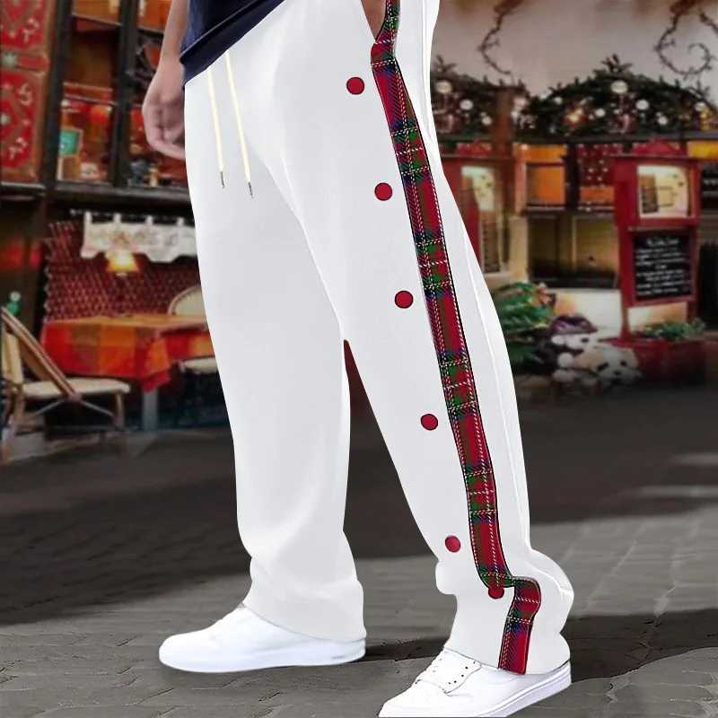 Mens Striped Patchwork Pants Retro Side Button Chimphoximity ADT Straight FJMen Four Seasons European and Sports Pants y250716