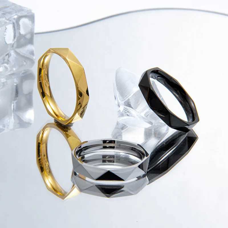 Classic 4mm Minimalist Stainless Steel Rhombus Surface Cut Unisex Ring - Couple Jewelry Accessory Gift S250716