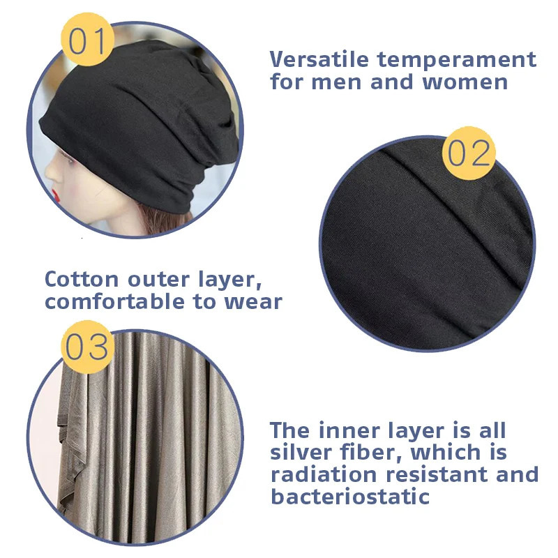 Anti Radiation Cap Full Silver Fiber EMF Protection Hat Electromagnetic Wave Shielding Hats Unisex RF/Microwave Protect Beanies 250715