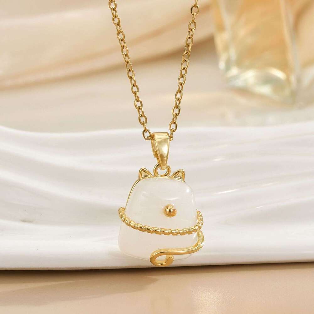 Korean Version Light Niche Ins Style Lucky Fortune Dragon Cat Pendant Titanium Steel Non-Fading Collarbone Necklace Birthday Gift 9Ed