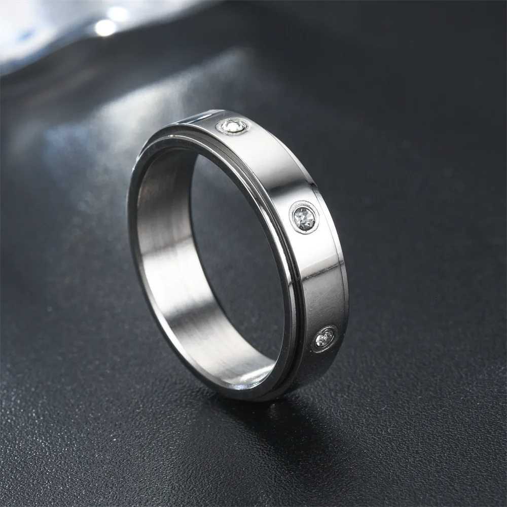 Crystal Anxiety Relief Spinning Ring For Couples Stainless Steel Rotate Freely Fidget Spinner Metal Rings Anillo Antiestres S250716