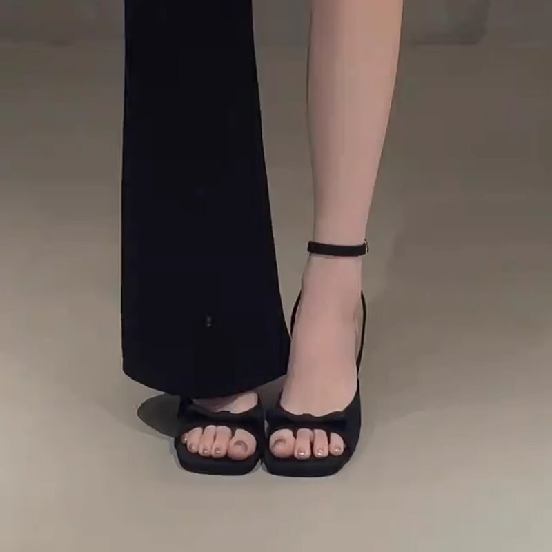 Designer sandals French Gentle High Heels for Women 2025 New Square Toe Stiletto Fairy Style Dress Shoes Elegant Roman Sandals