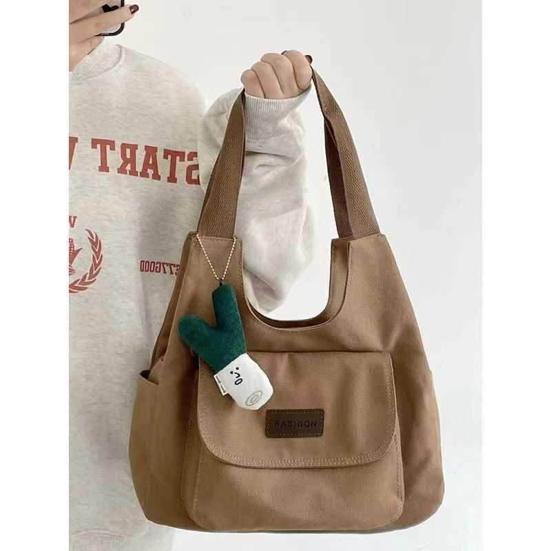 Japanese Sle Canvas Commuter Bag Womens Color Casual Versatile Tote Bag Simple Design Sensation Handbag