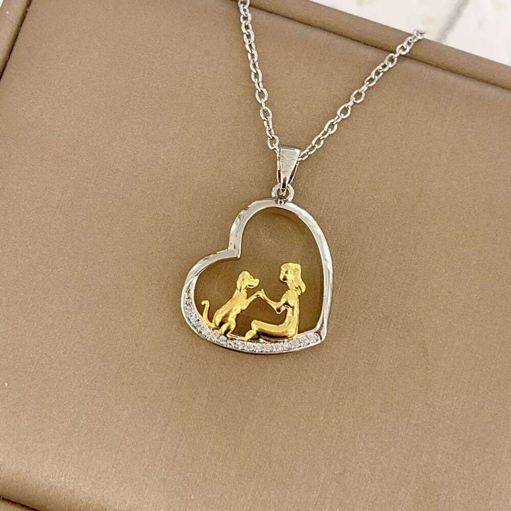 Heart-Shaped Girl Puppy Necklace Light Niche High-End Non-Fading Collarbone Chain Jewelry 7B9