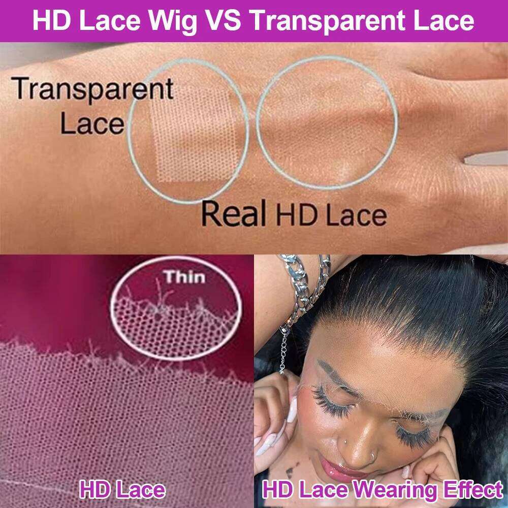 Full 360 Hd Kinky Yaki HD Transparent Lace Front 40Inch Straight Human Hair Wig For Women