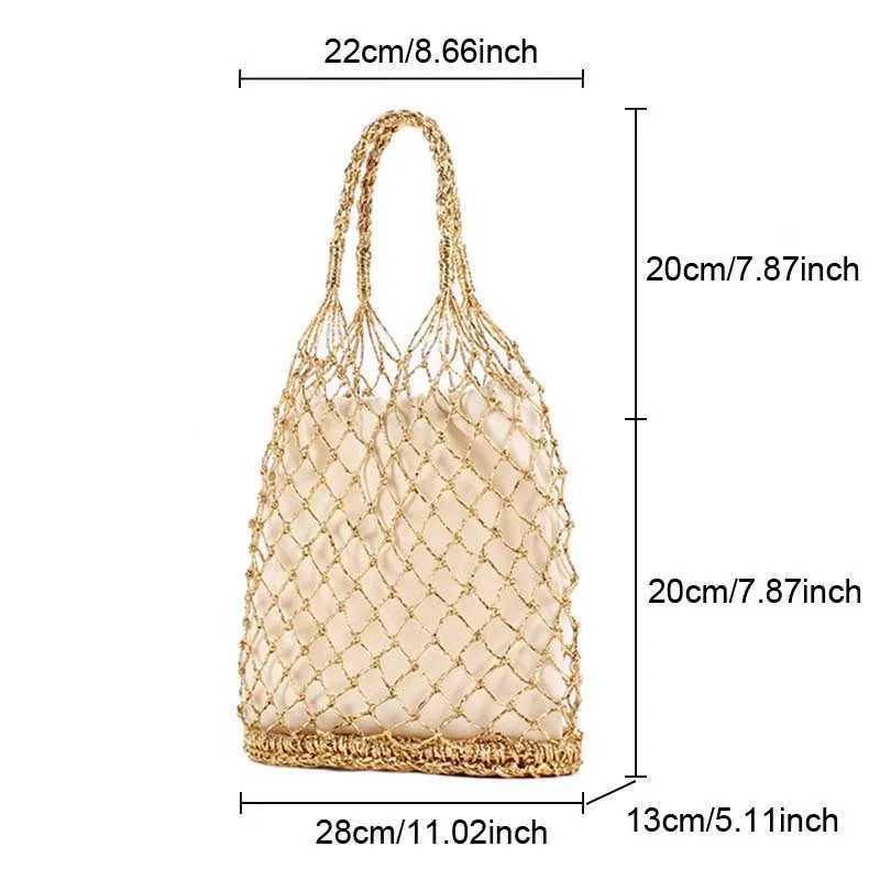 Hylhexyr Ins New Solid Color Gold and Thread Handmade Weaving Bag Bucket Shaped Handbag Beach Bags