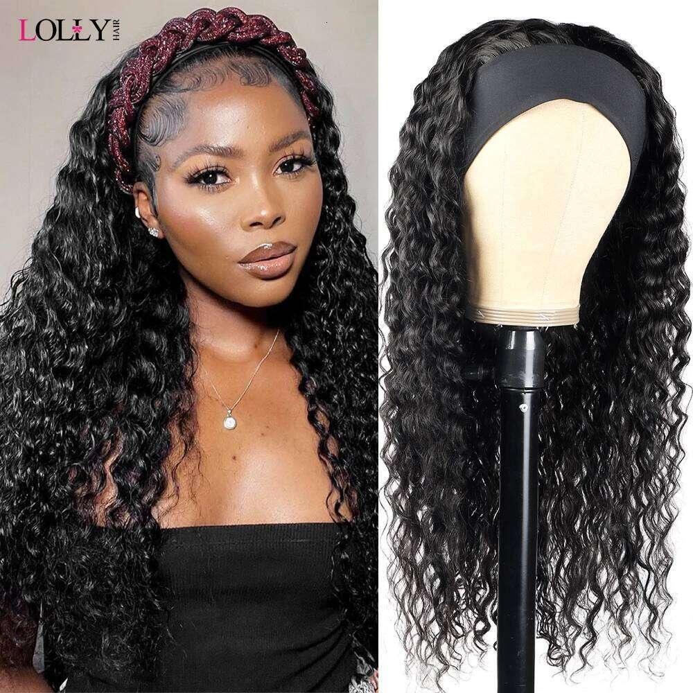 250 Density Headband 30 32 Inch Deep Wave Ready To Wear Kinky Curly Wigs Human Hair
